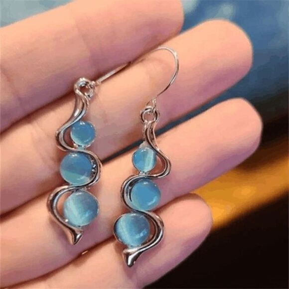 SILVER MOONSTONE DANGLE EARRINGS  - Picture 5 of 5